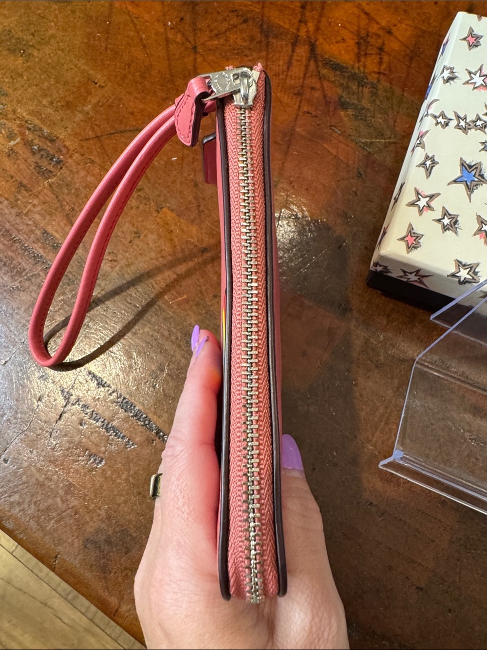 Coach Pink Leather Wristlet with Rainbow Patch - Picture 8 of 10